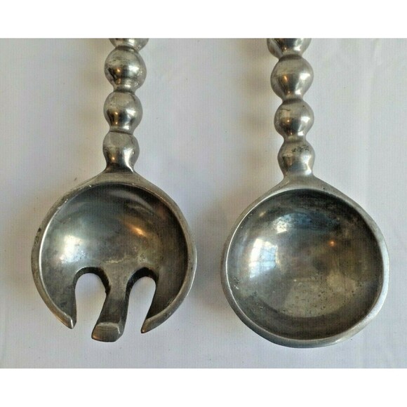 Vintage Silver Christmas Tree Salad Serving Fork & Spoon Made In India Metal - Picture 3 of 5